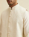 alt message - Manyavar Men Warm White Sequinned Jaal Patterned Jacket image number 1